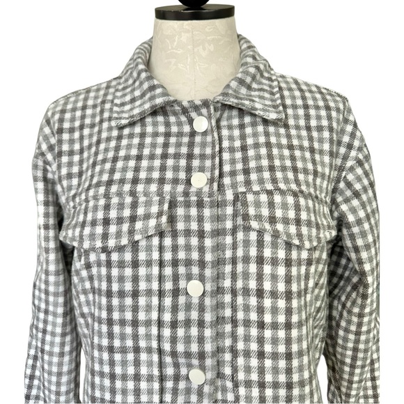 Sadie & Sage Flannel Check Crop Jacket Boxy Gray & Cream Snap Front Size Small - Picture 3 of 13